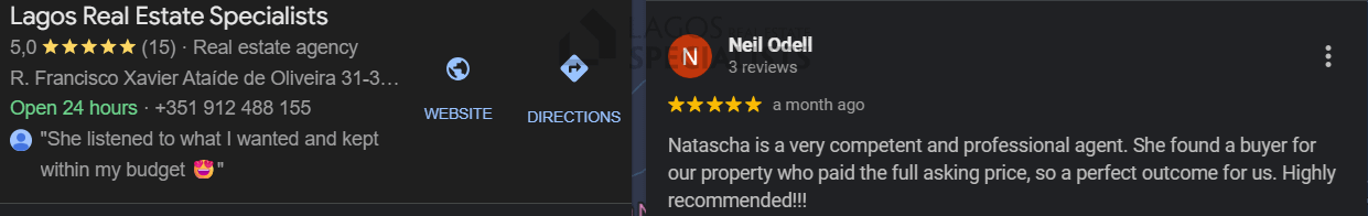 English Review - Vendor - Selling Your Property in Lagos Portugal - Testimonial