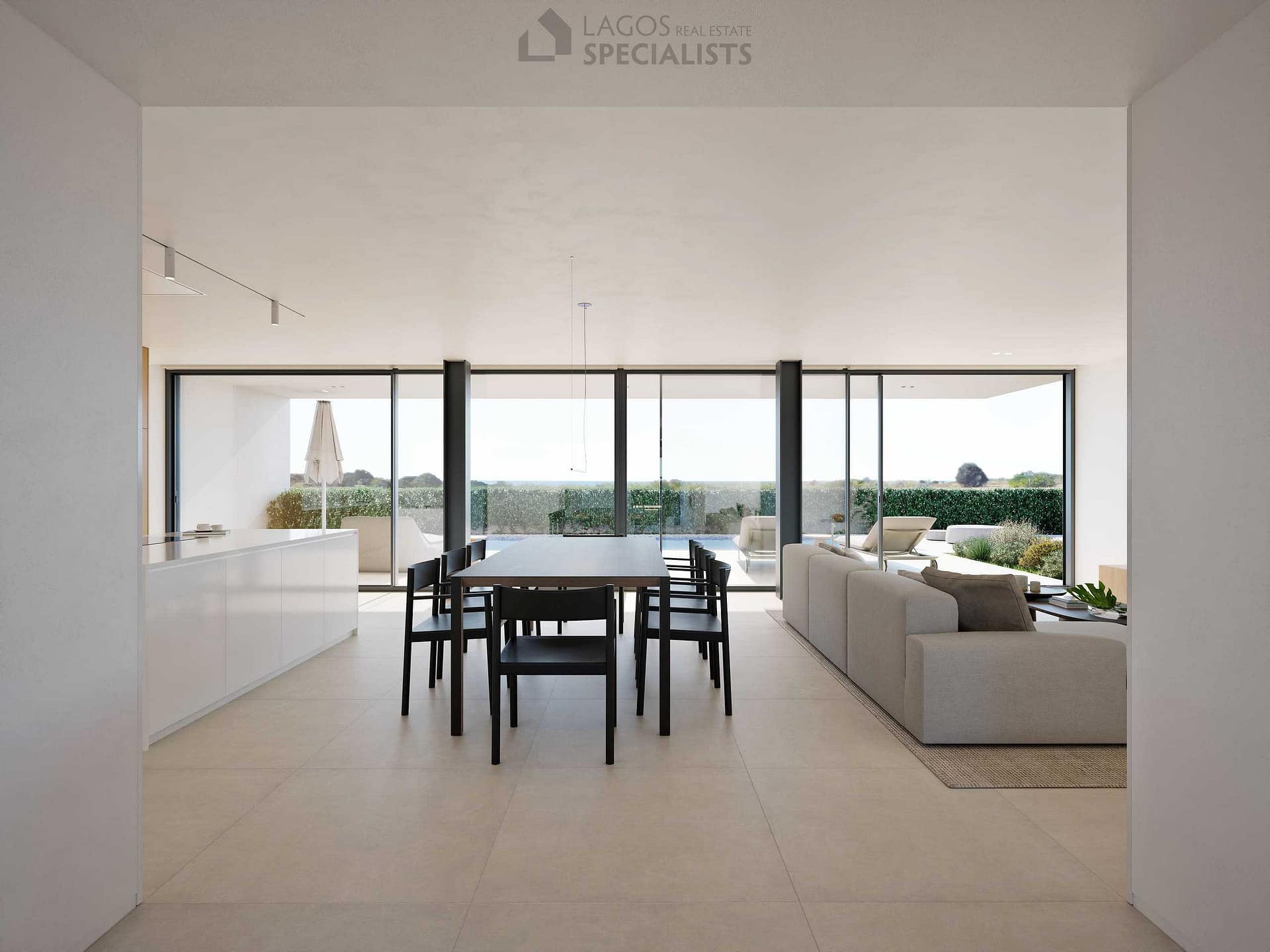 07 Spacious open-plan living room with pool view