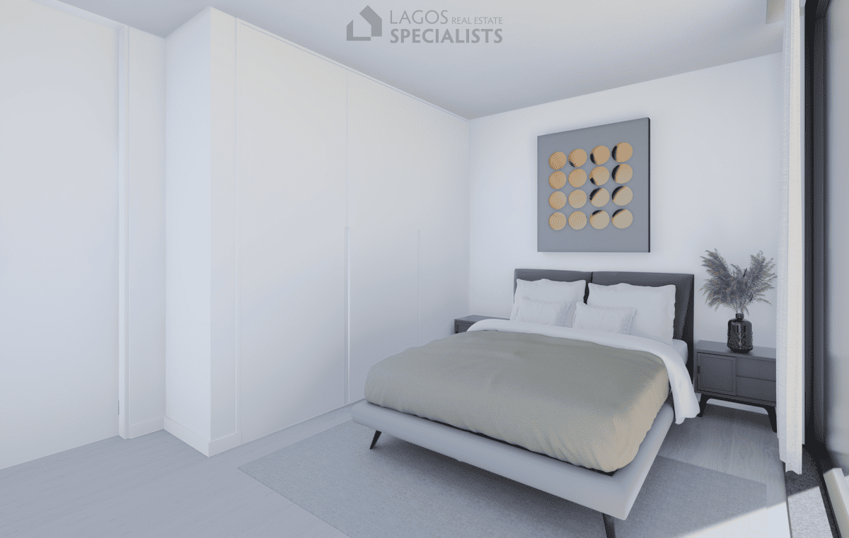 bright bedroom with fitted wardrobe in 1-bedroom new build apartment Lagos