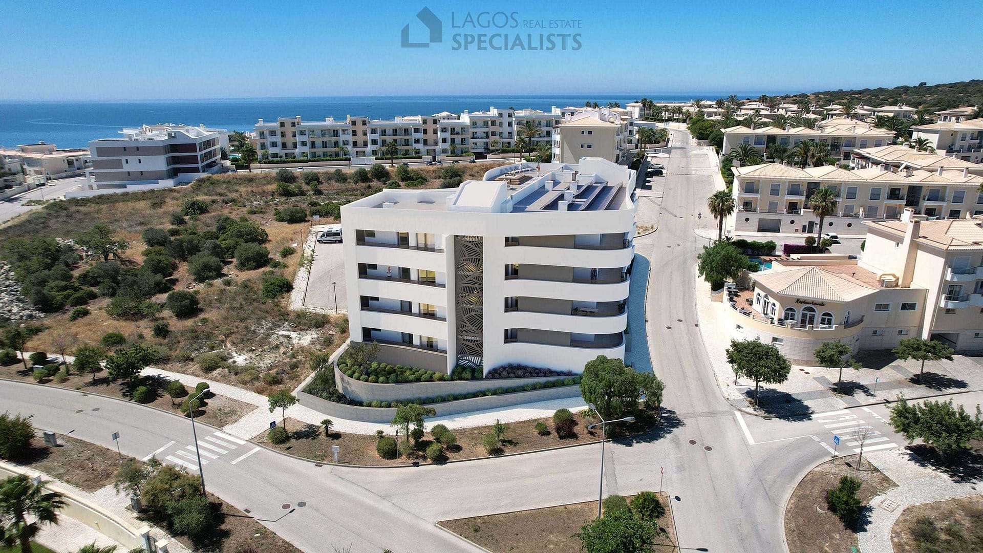 aerial view of The Leaf apartments in Porto de Mós near the beach